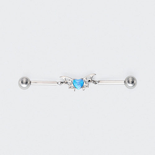 Blue Opal Centre Butterfly Chain Industrial Barbell in Silver - Titanium