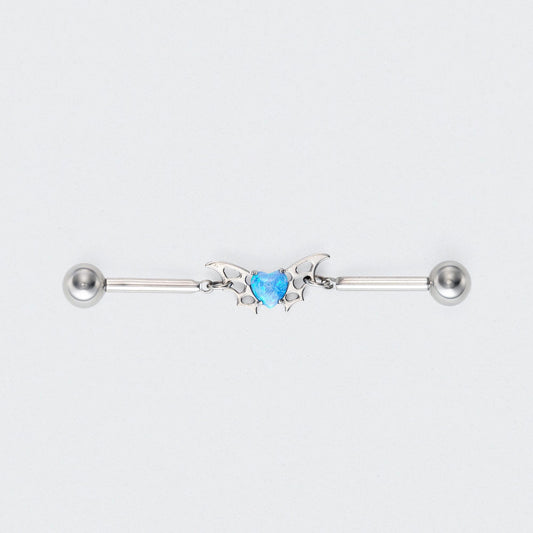 Blue Opal Centre Butterfly Chain Industrial Barbell in Silver - Titanium