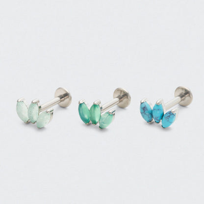 Triple Marquise Green Aventurine Labret in Silver - Titanium