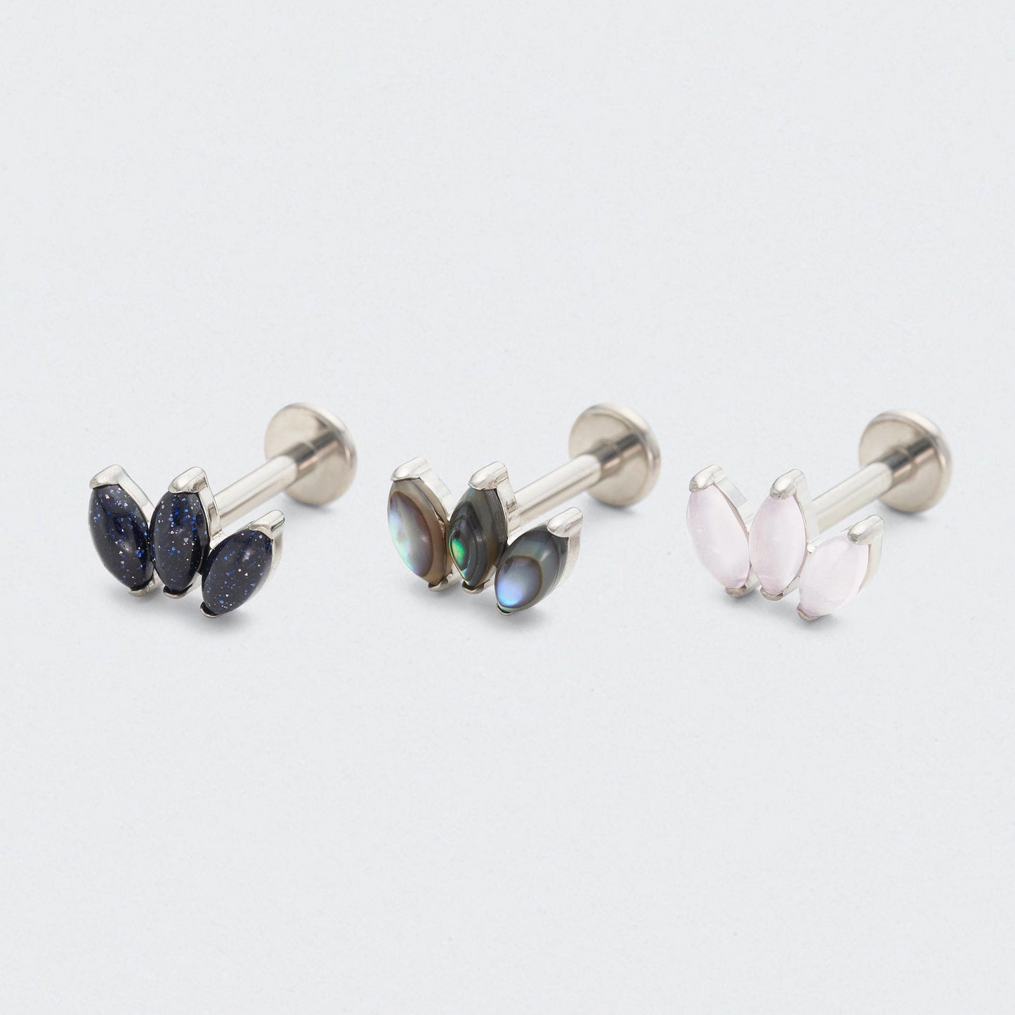Triple Marquise Blue Sandstone Labret in Silver - Titanium