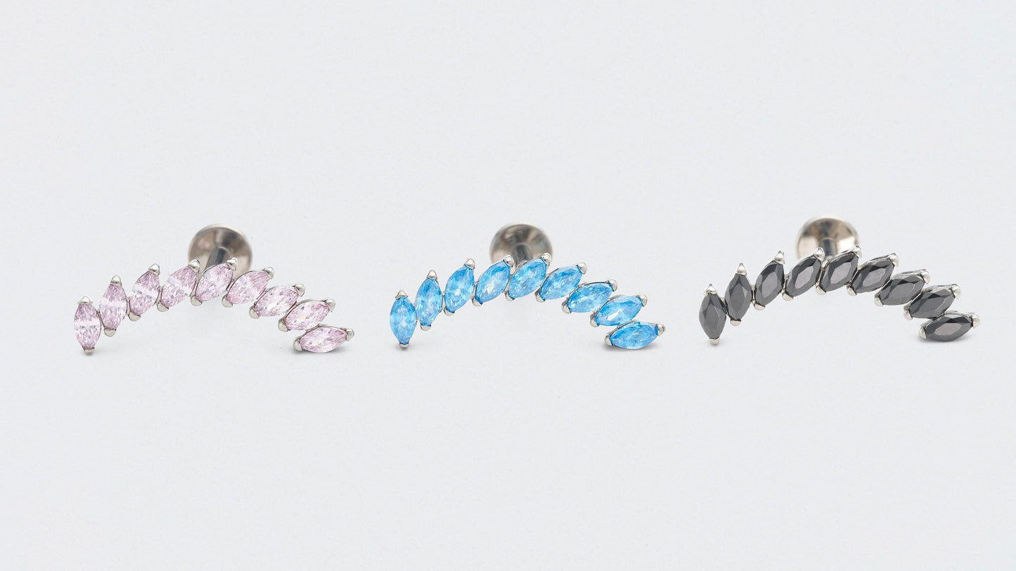 9 Marquise Aurora CZ Front Facing Labret in Silver - Titanium