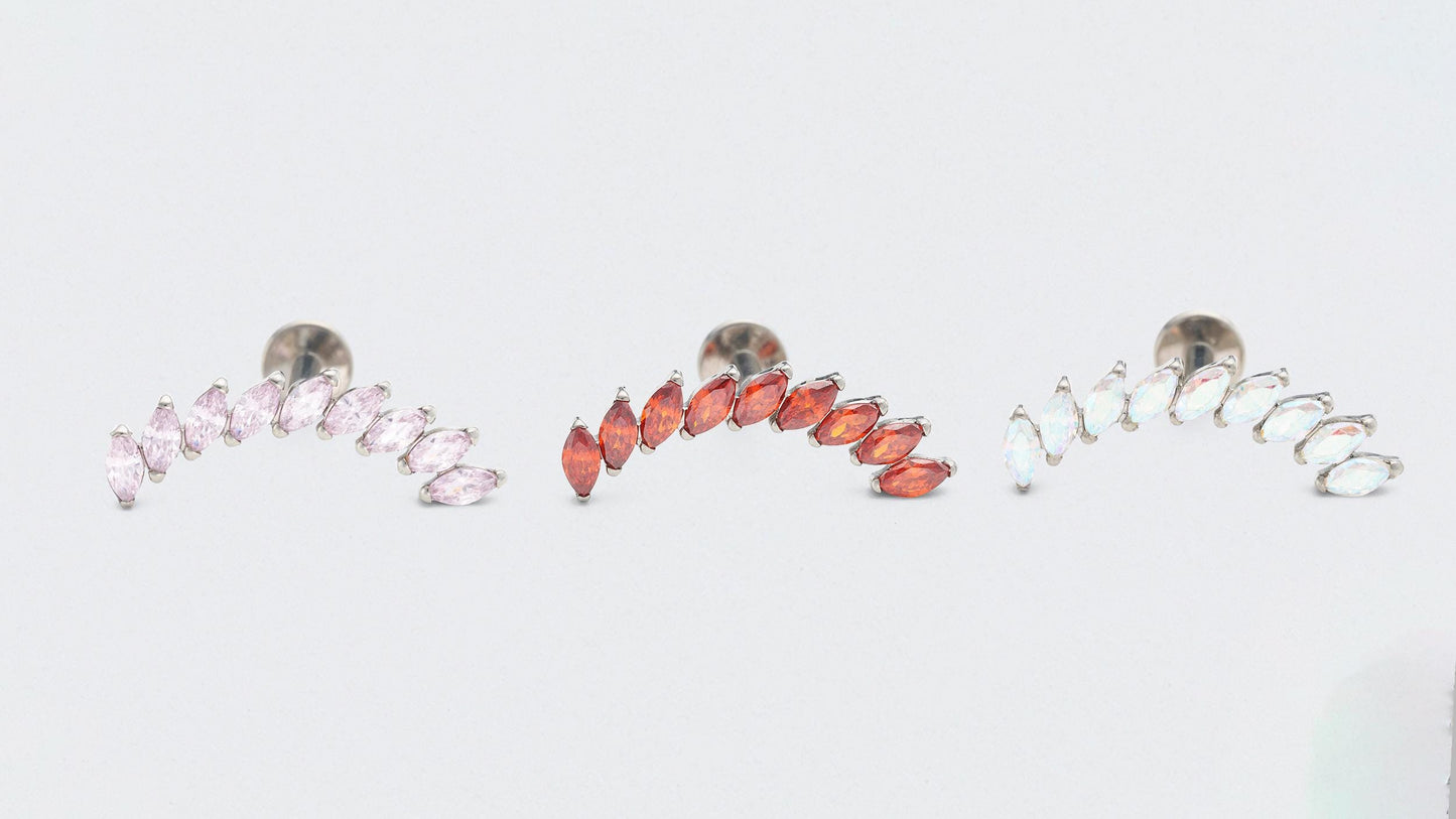9 Marquise Aurora CZ Front Facing Labret in Silver - Titanium