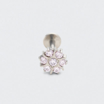 Flower Pink CZ Labret in Silver - Titanium