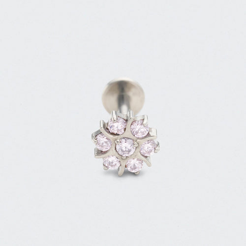 Flower Pink CZ Labret in Silver - Titanium