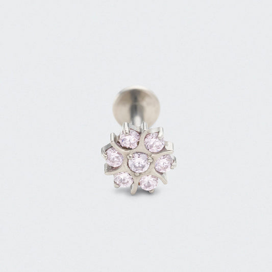 Flower Pink CZ Labret in Silver - Titanium