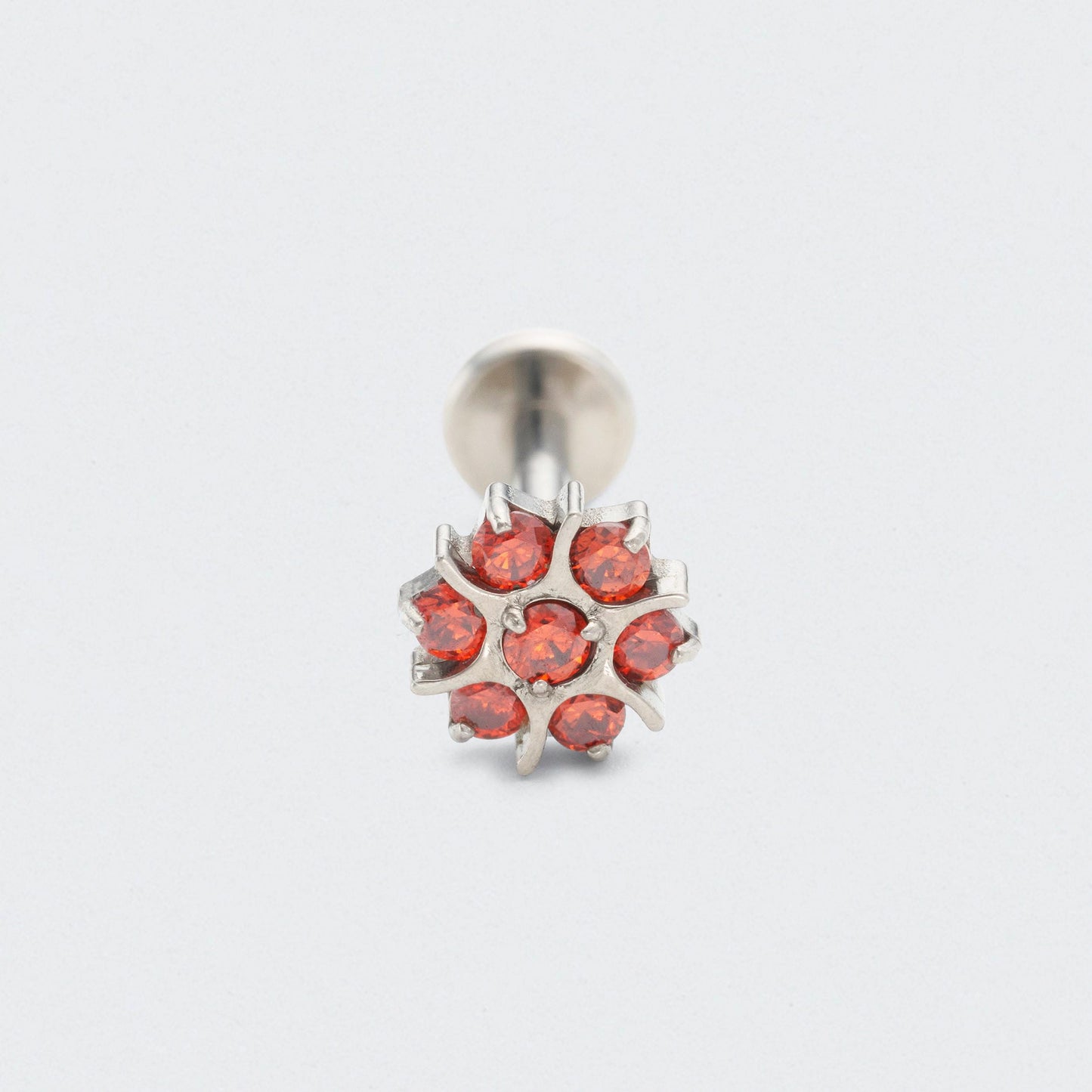 Flower Red CZ Labret in Silver - Titanium