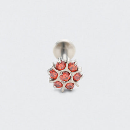 Flower Red CZ Labret in Silver - Titanium