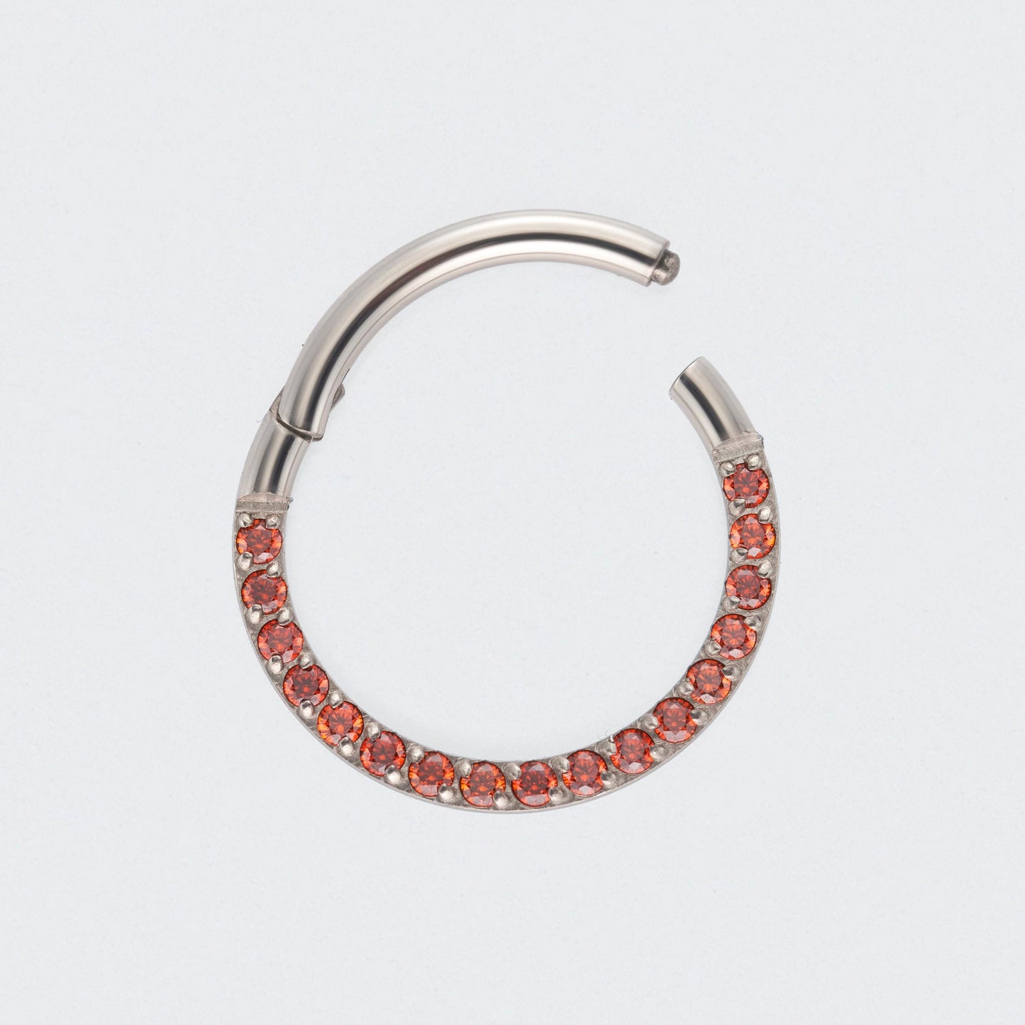 Red CZ Front Facing Hinged Segment Clicker Ring in Silver - Titanium