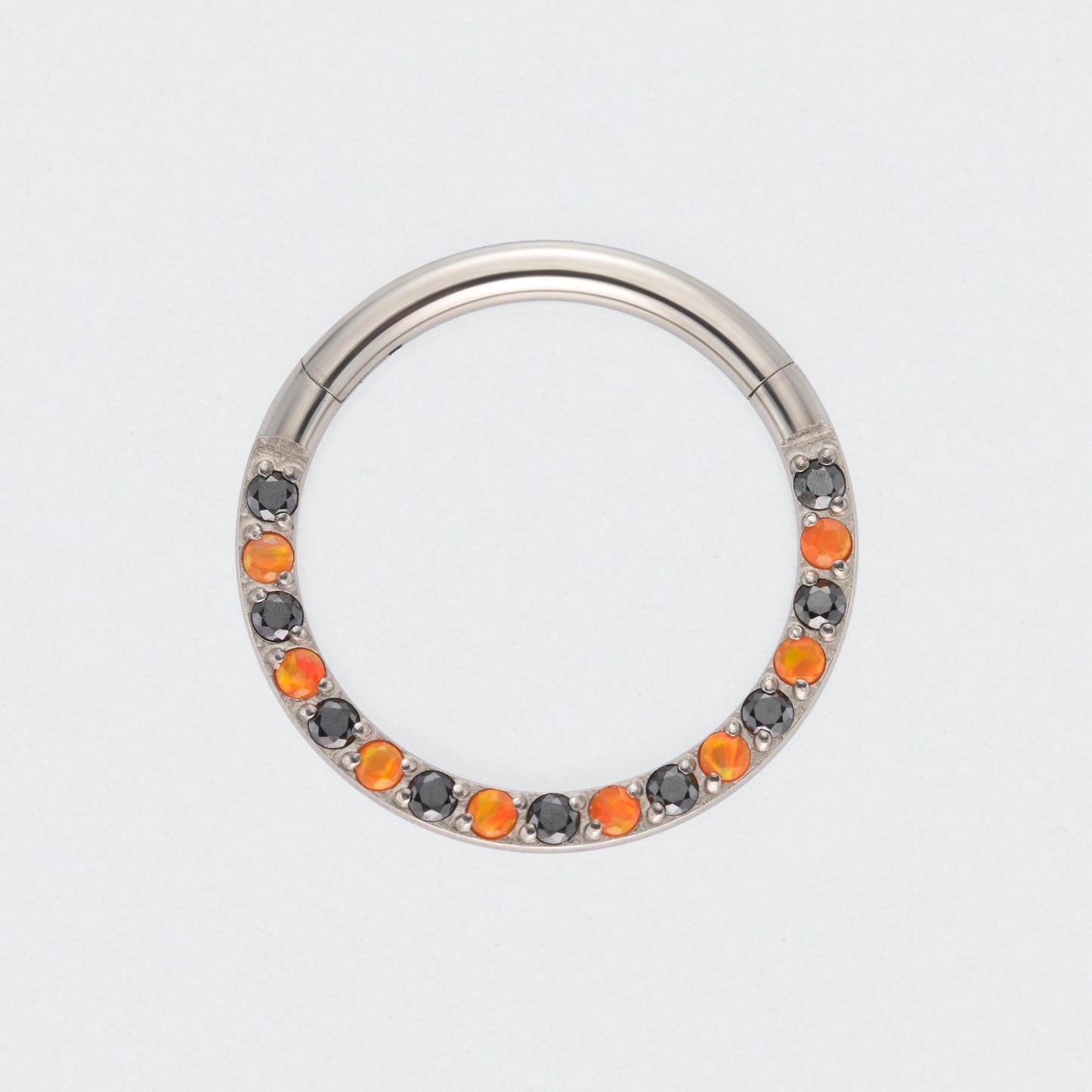 Black and Orange Front Facing Segment Clicker Ring in Silver - Titanium