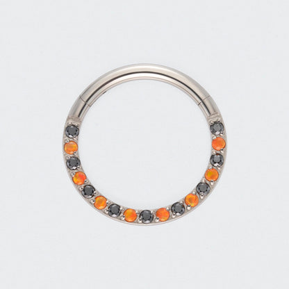 Black and Orange Front Facing Segment Clicker Ring in Silver - Titanium