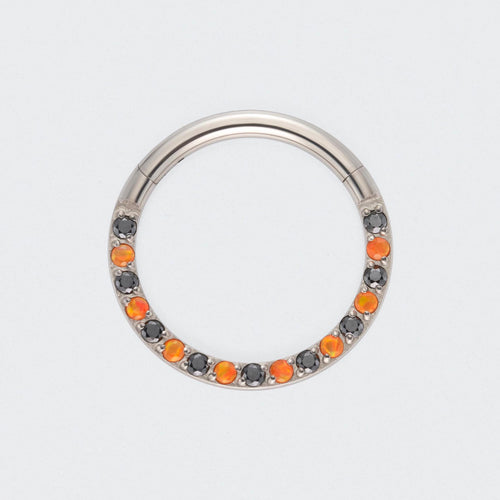 Black and Orange Front Facing Segment Clicker Ring in Silver - Titanium