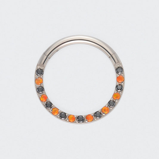 Black and Orange Front Facing Segment Clicker Ring in Silver - Titanium