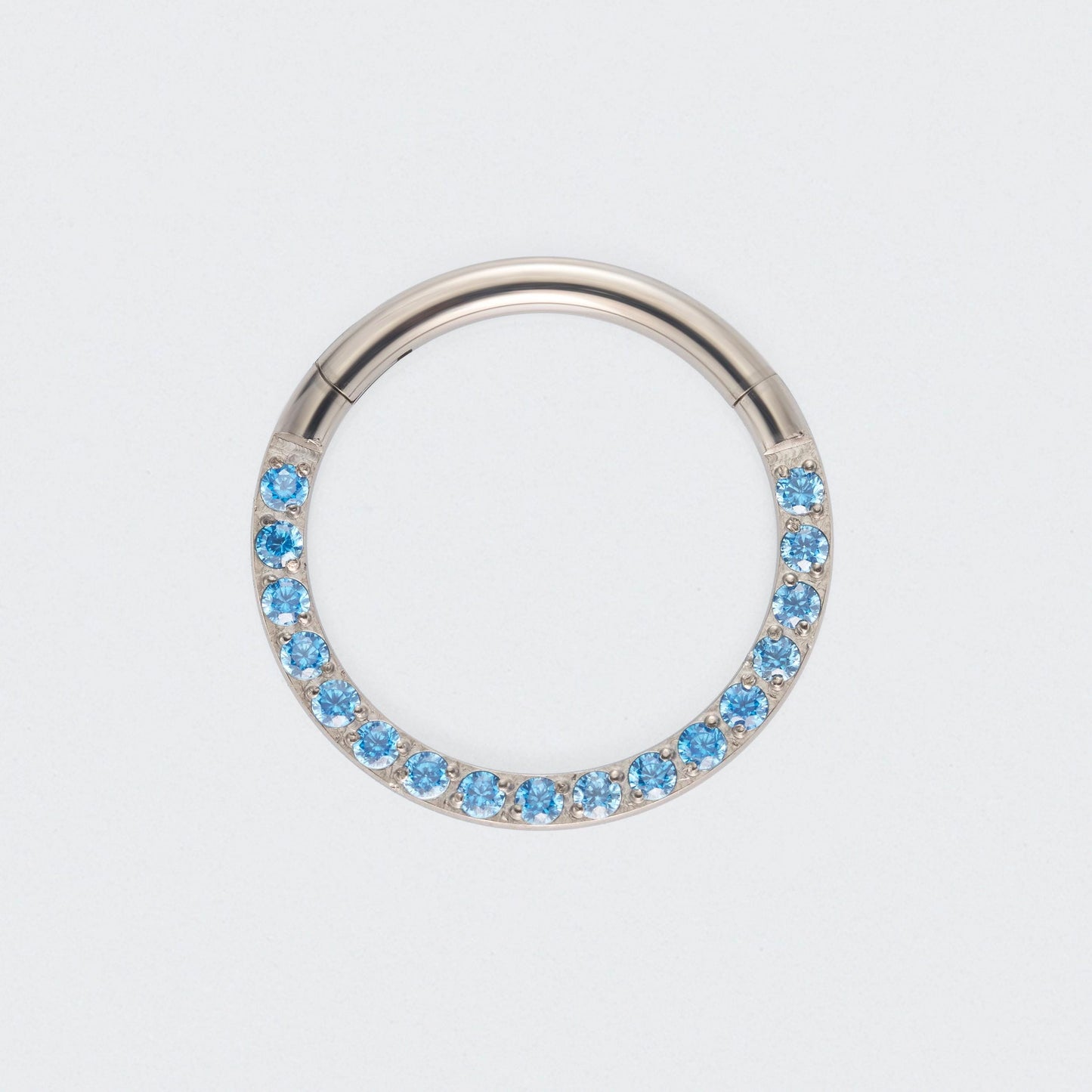 Aqua CZ Front Facing Segment Clicker Ring in Silver - Titanium
