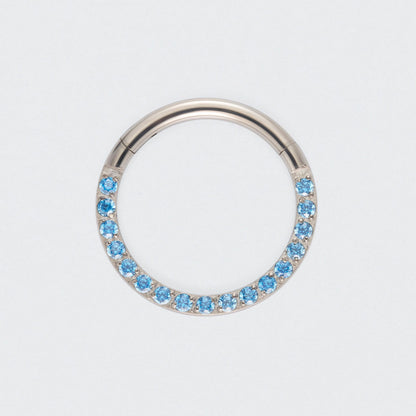 Aqua CZ Front Facing Segment Clicker Ring in Silver - Titanium