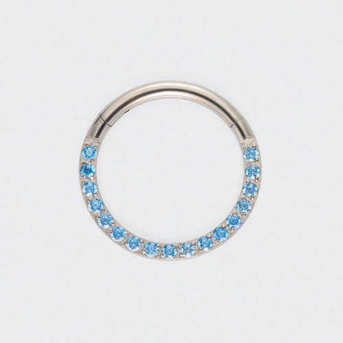 Aqua CZ Front Facing Segment Clicker Ring in Silver - Titanium