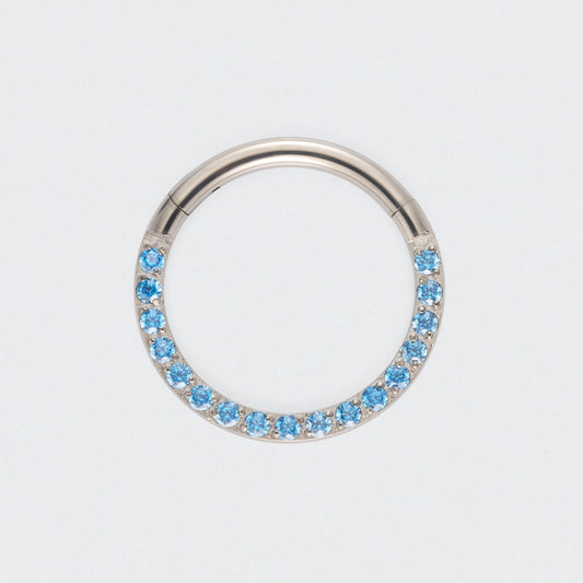 Aqua CZ Front Facing Segment Clicker Ring in Silver - Titanium