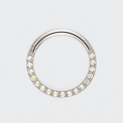 Aurora CZ Front Facing Segment Clicker Ring in Silver - Titanium