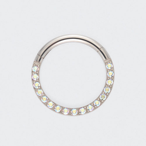 Aurora CZ Front Facing Segment Clicker Ring in Silver - Titanium