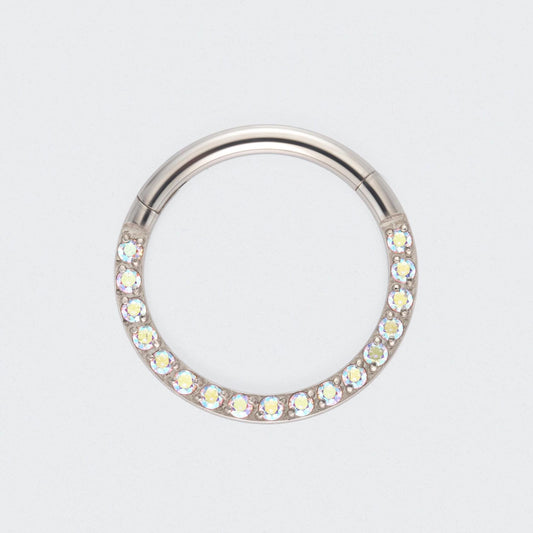Aurora CZ Front Facing Segment Clicker Ring in Silver - Titanium