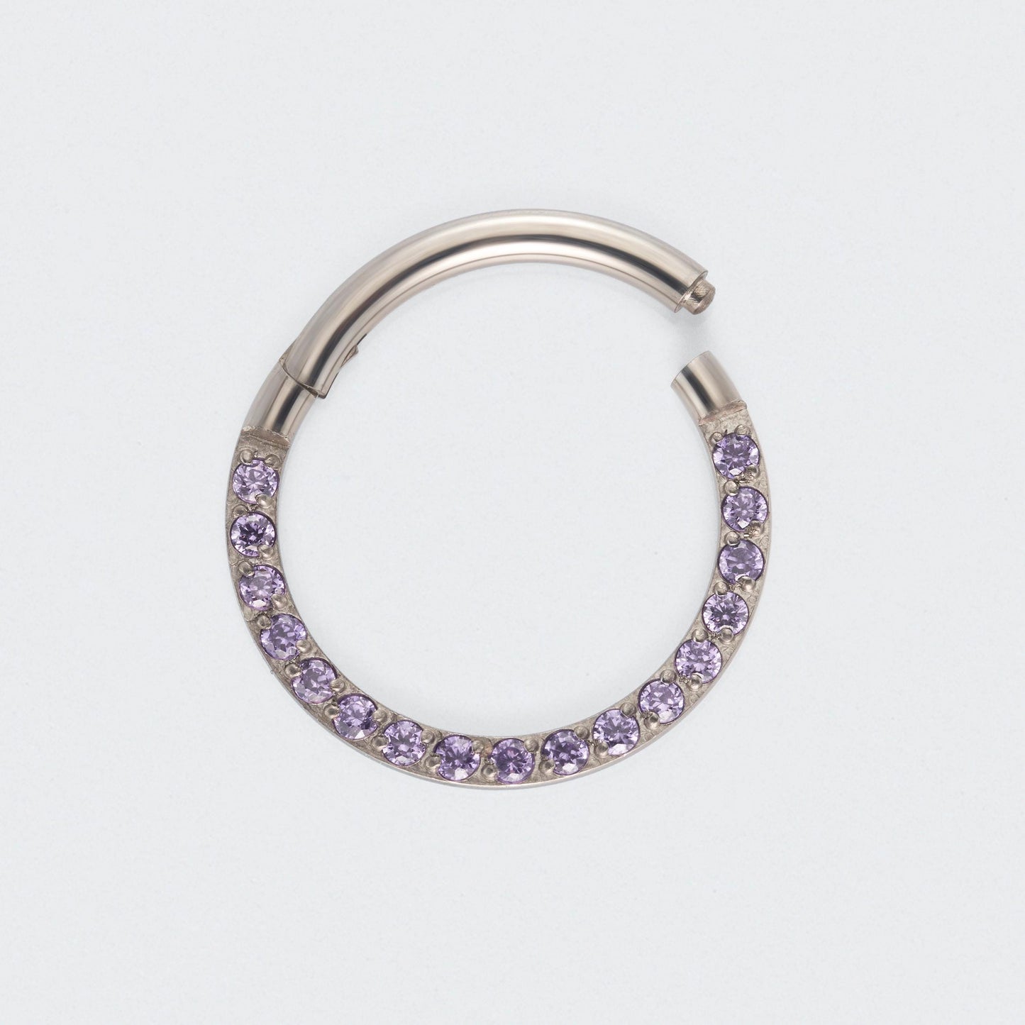 Purple CZ Front Facing Hinged Segment Clicker Ring in Silver - Titanium