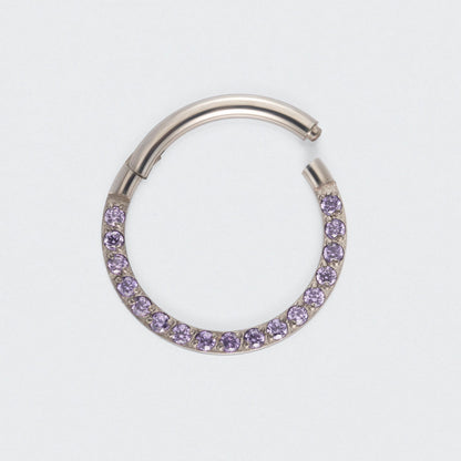 Purple CZ Front Facing Hinged Segment Clicker Ring in Silver - Titanium