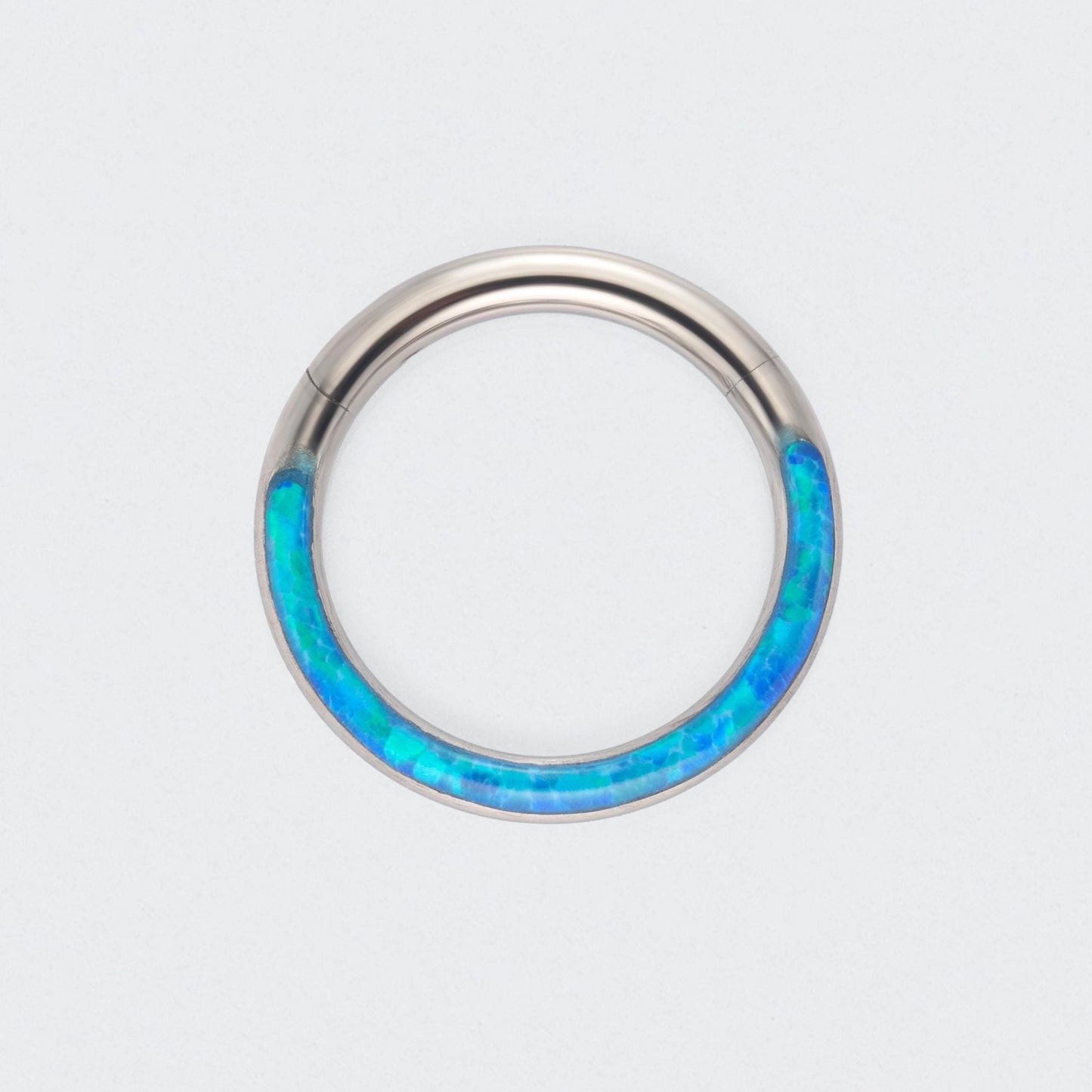 Blue Opal Front Facing Hinged Segment Clicker Ring in Silver - Titanium