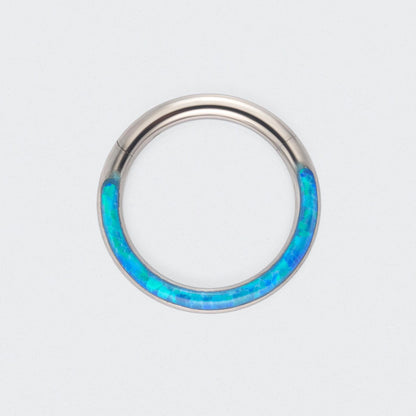Blue Opal Front Facing Hinged Segment Clicker Ring in Silver - Titanium