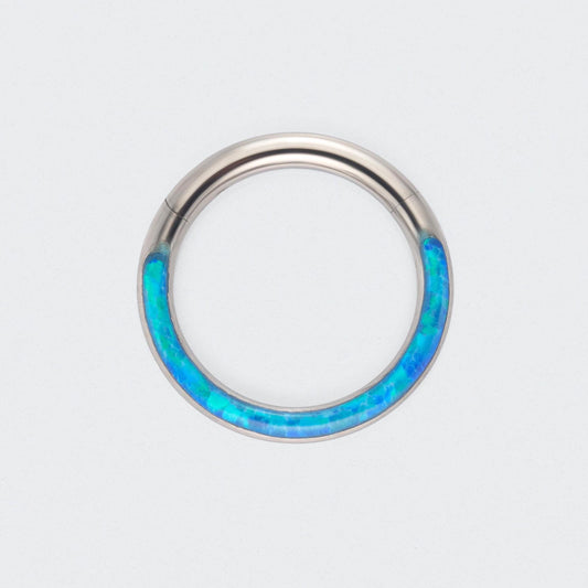 Blue Opal Front Facing Hinged Segment Clicker Ring in Silver - Titanium