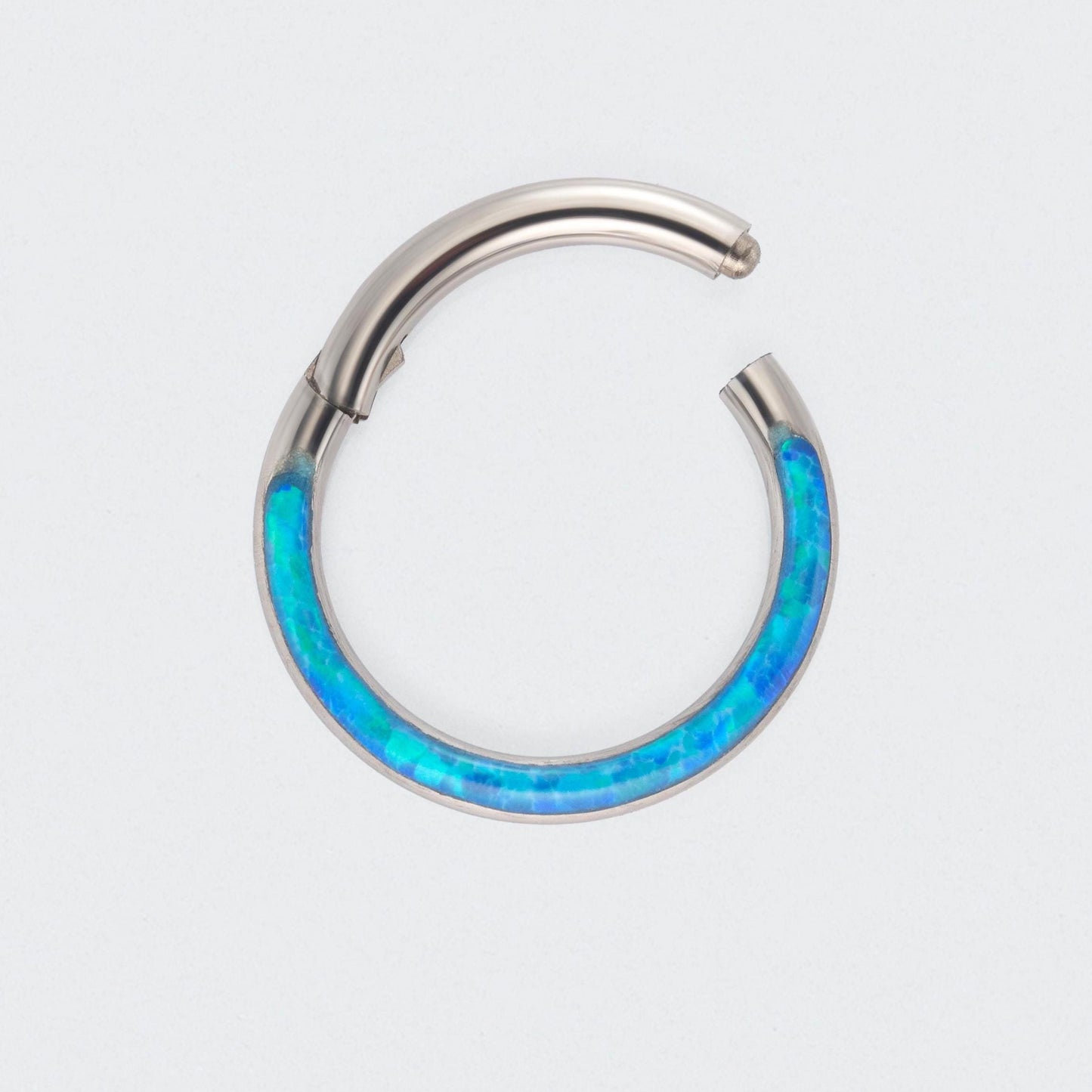Blue Opal Front Facing Hinged Segment Clicker Ring in Silver - Titanium