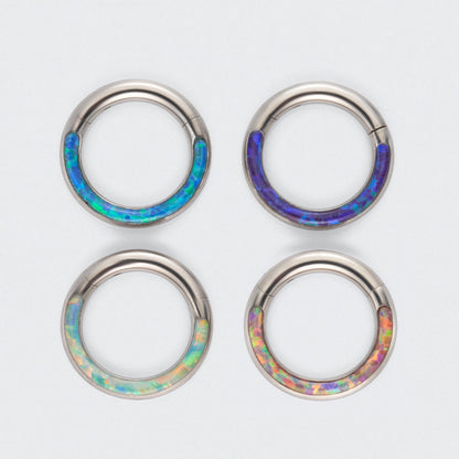 Blue Opal Front Facing Hinged Segment Clicker Ring in Silver - Titanium