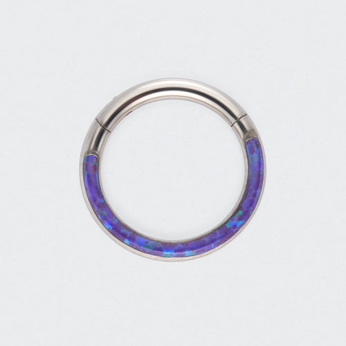 Purple Opal Front Facing Hinged Segment Clicker Ring - Titanium
