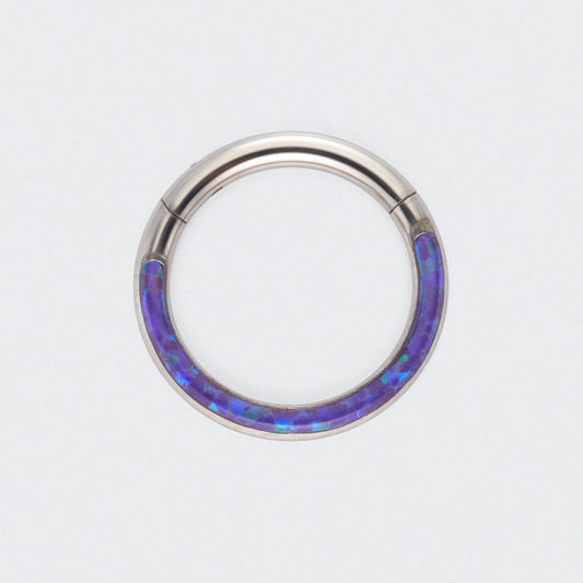 Purple Opal Front Facing Hinged Segment Clicker Ring - Titanium