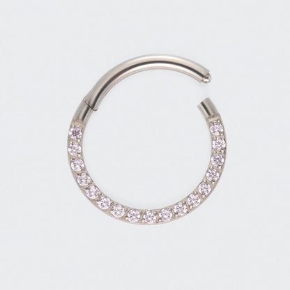 Pink CZ Front Facing Hinged Segment Clicker Ring in Silver - Titanium
