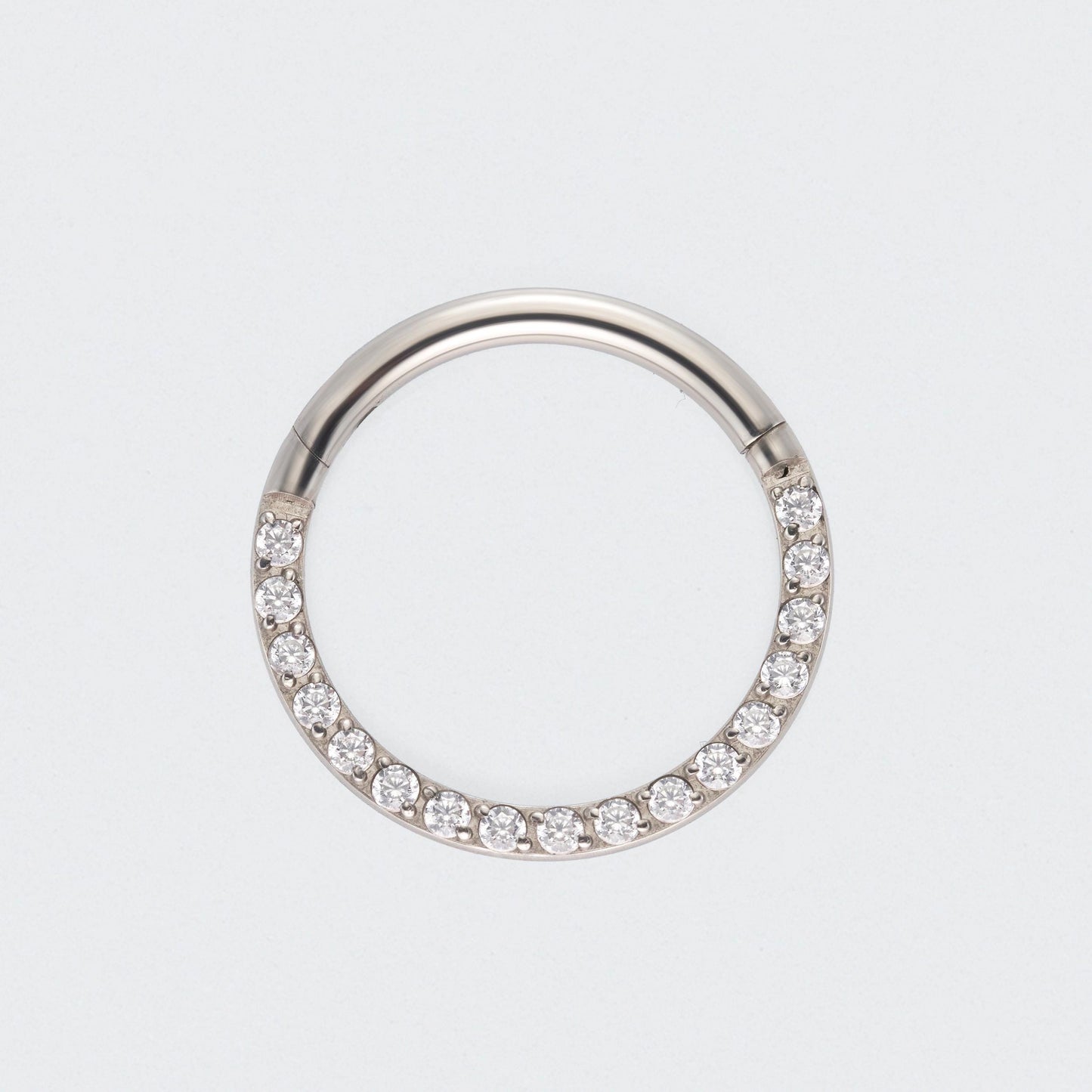 CZ Front Facing Segment Hinged Clicker Ring in Silver - Titanium