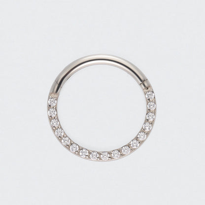 CZ Front Facing Segment Hinged Clicker Ring in Silver - Titanium