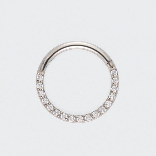 CZ Front Facing Segment Hinged Clicker Ring in Silver - Titanium