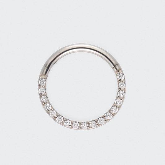 CZ Front Facing Segment Hinged Clicker Ring in Silver - Titanium