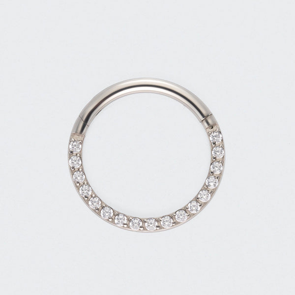 CZ Front Facing Segment Hinged Clicker Ring in Silver - Titanium
