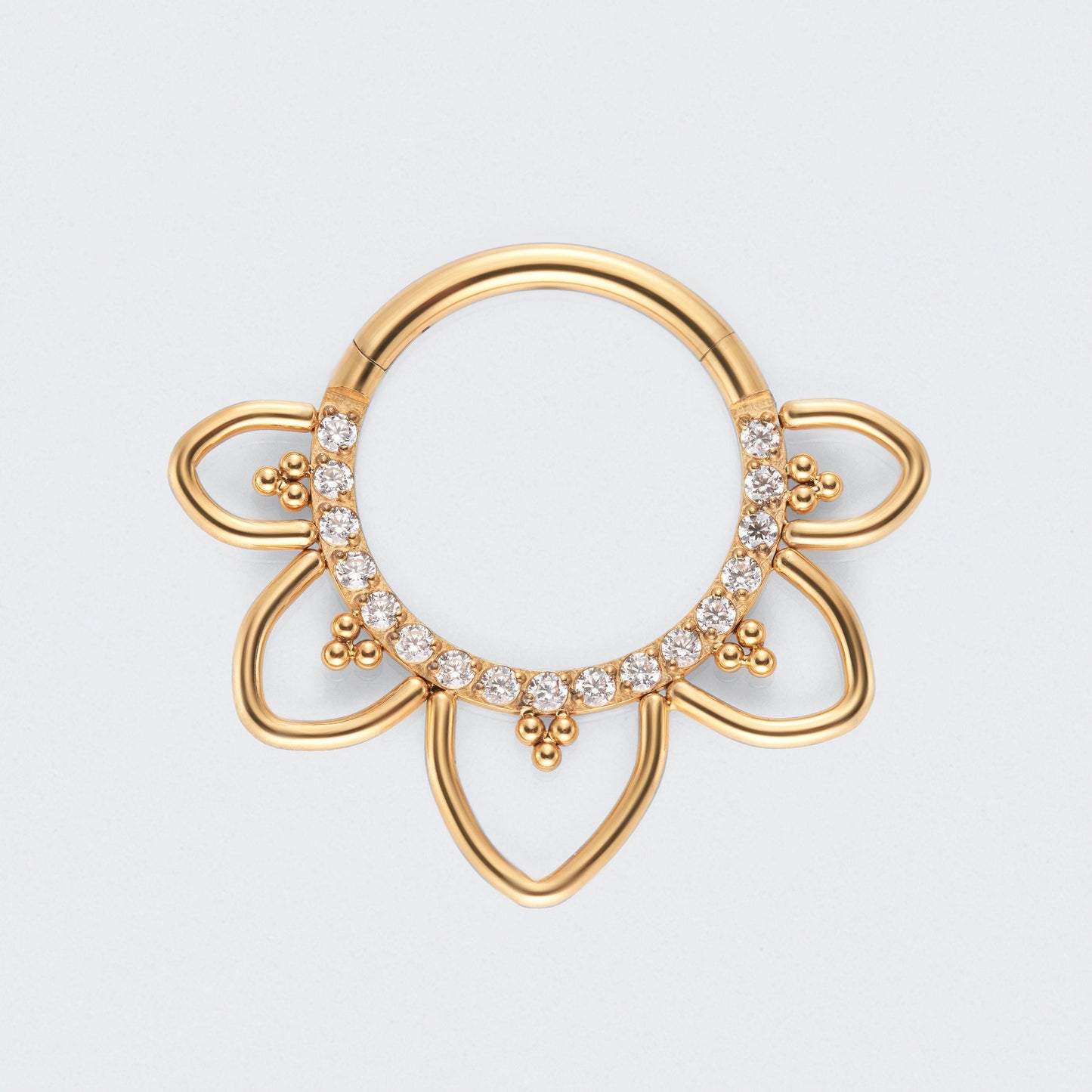 Floral CZ Front Facing Paved Segment Clicker Ring in Gold - Titanium