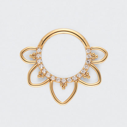 Floral CZ Front Facing Paved Segment Clicker Ring in Gold - Titanium