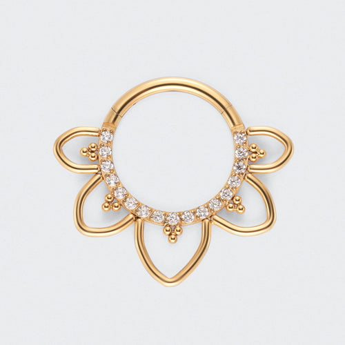 Floral CZ Front Facing Paved Segment Clicker Ring in Gold - Titanium
