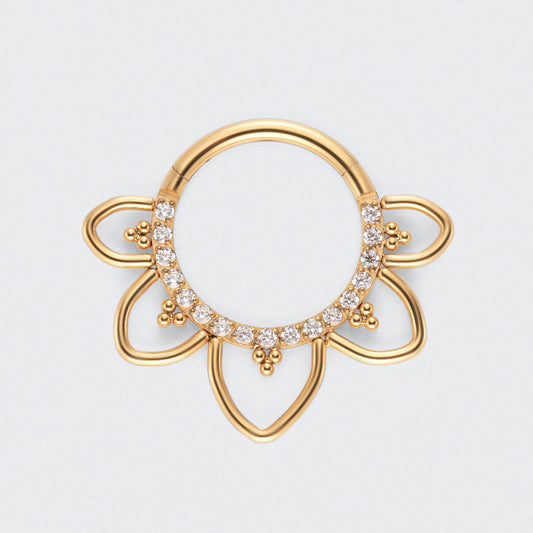 Floral CZ Front Facing Paved Segment Clicker Ring in Gold - Titanium