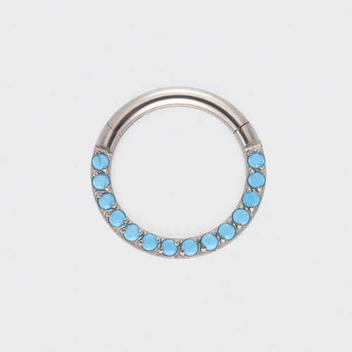Turquoise Front Facing Segment Clicker Ring in Silver - Titanium