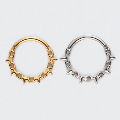 Chain & Spike Hinged Segment Hoop Ring in Silver - Titanium