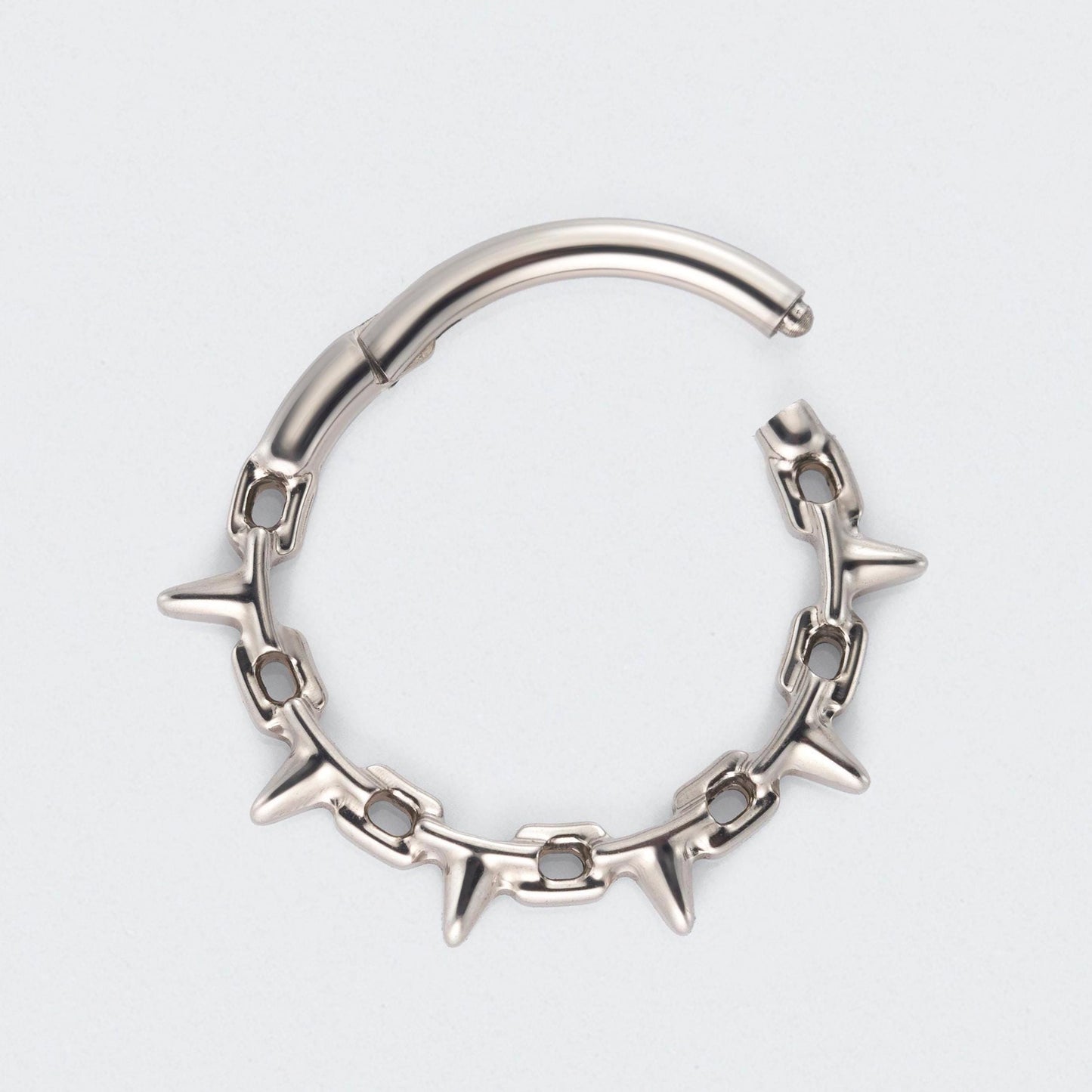 Chain & Spike Hinged Segment Hoop Ring in Silver - Titanium
