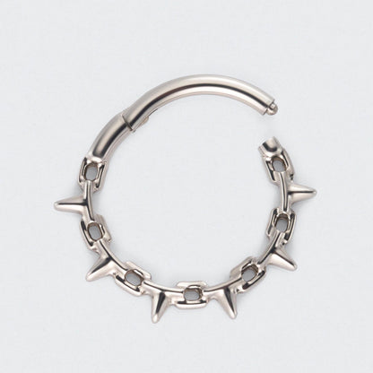 Chain & Spike Hinged Segment Hoop Ring in Silver - Titanium