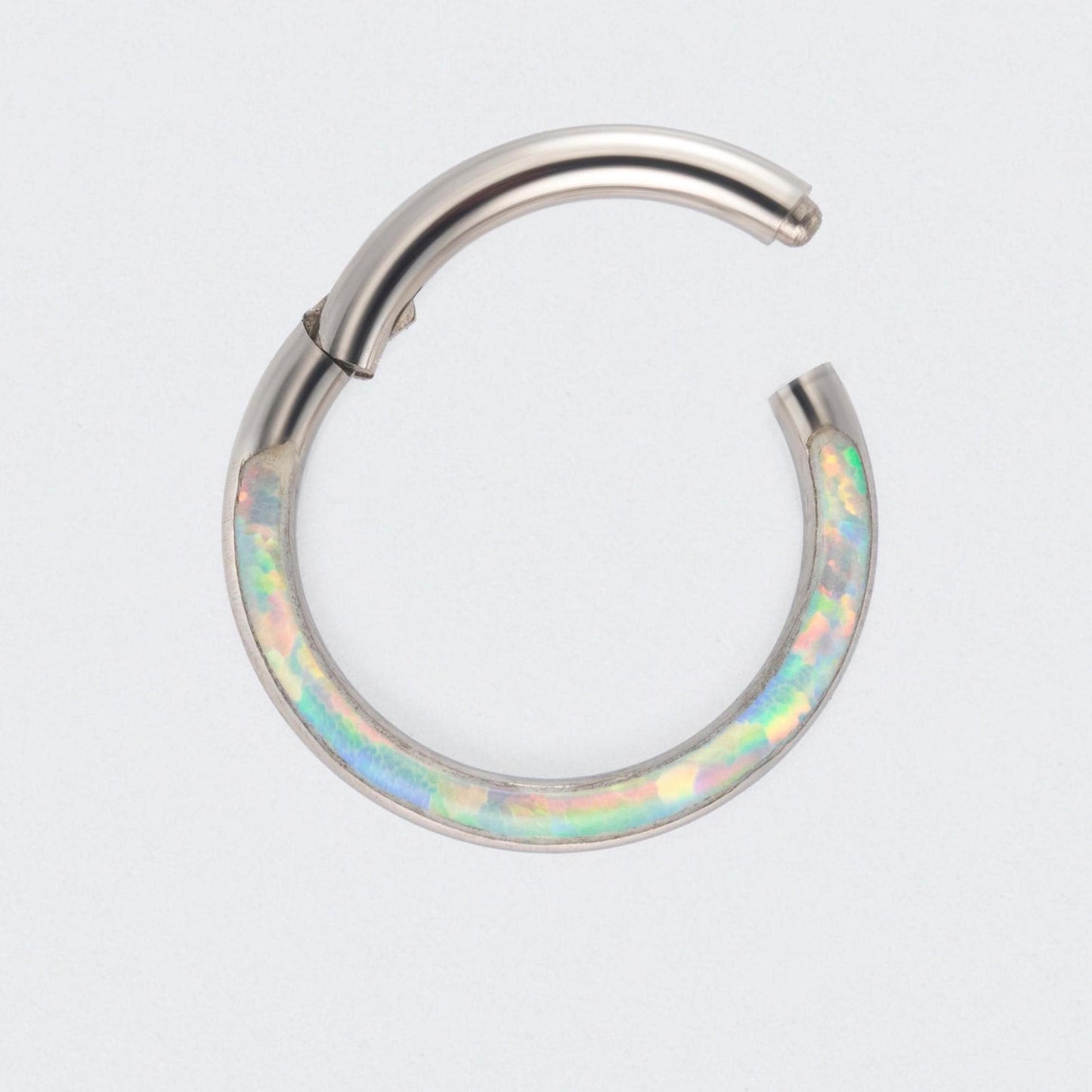 White Opal Front Facing Hinged Segment Clicker Ring - Titanium
