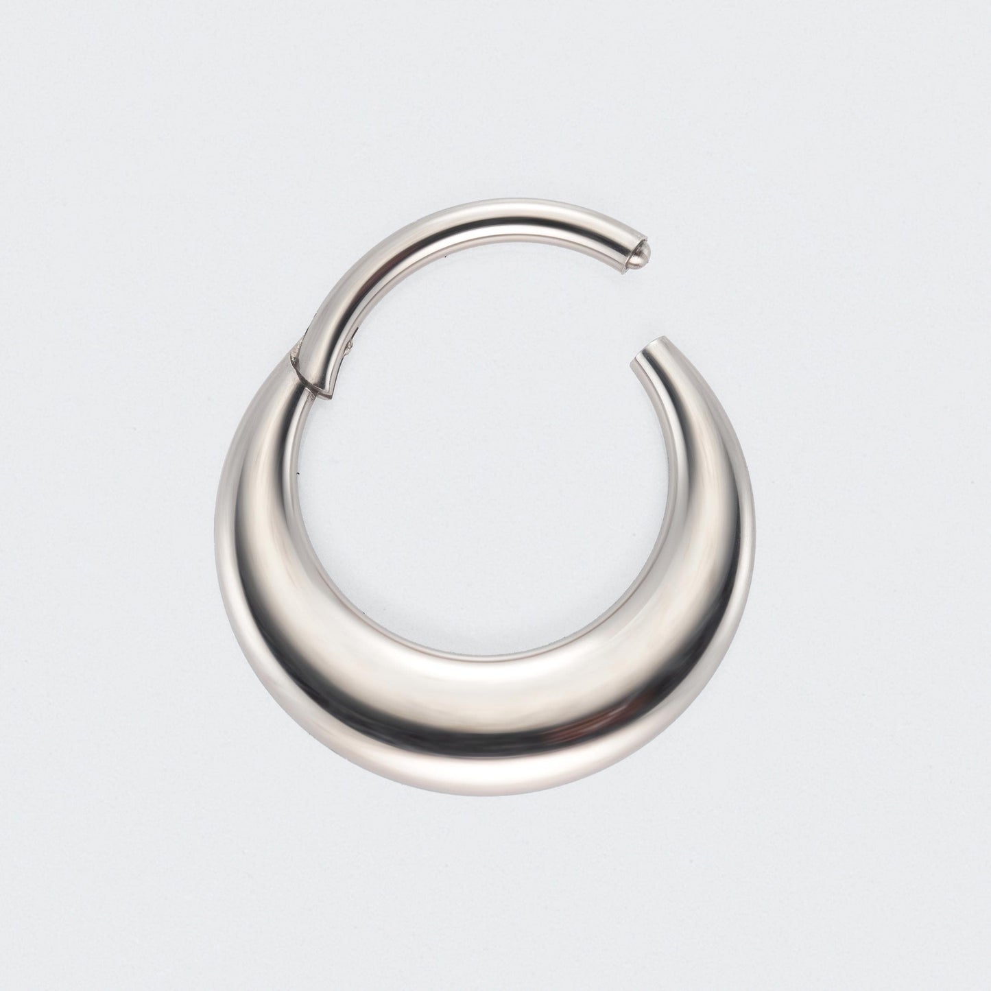 Fake Gauged Chunky Moon Segment Ring in Silver - Titanium