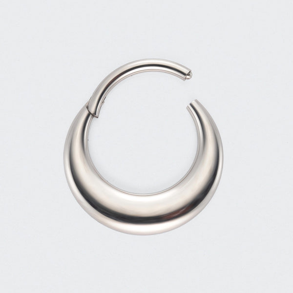 Fake Gauged Chunky Moon Segment Ring in Silver - Titanium