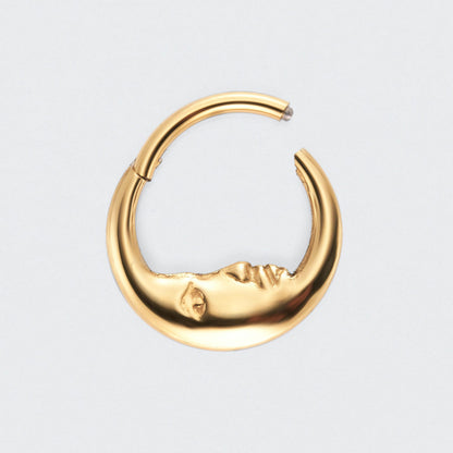 Crescent Moon Face High Polished Segment Ring in Gold - Titanium